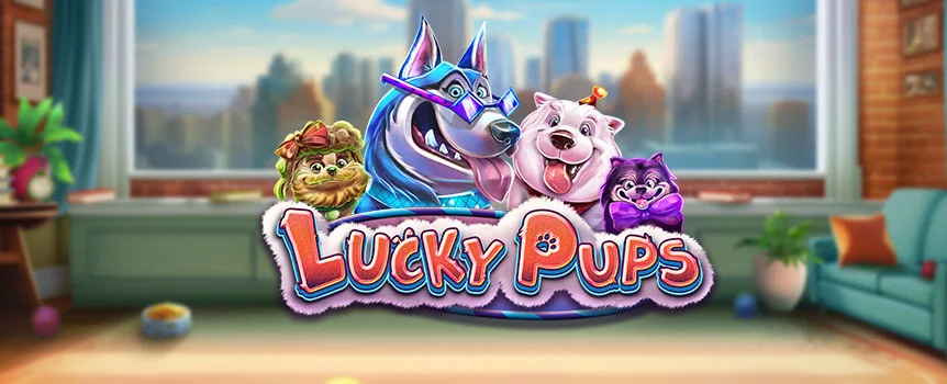 Find your happy place with Lucky Pups at SlotsLV! Enjoy Free Spins, Wilds, and jackpot rewards in this fun slot adventure.